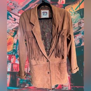 Vintage golden brown fringe suede jacket Adler